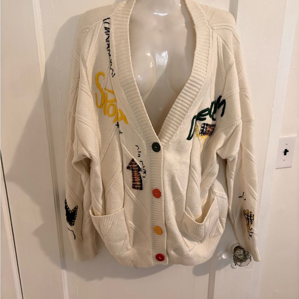 Stylish Cream Cardigan with Colorful Accents